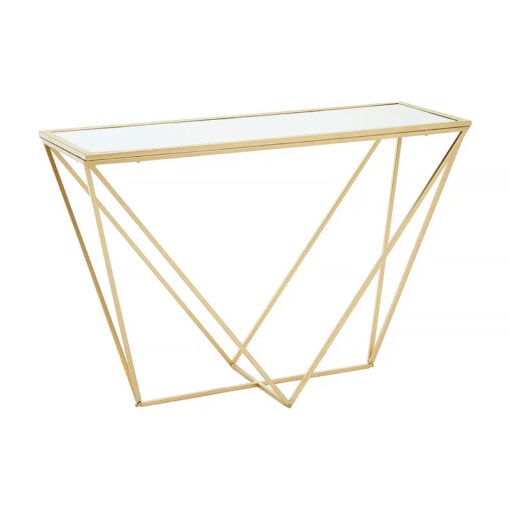 Art Deco Mirrored Glass And Gold Metal Console Table Hallway Table