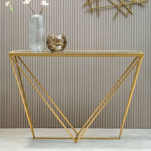 Art Deco Mirrored Glass And Gold Metal Console Table Hallway Table