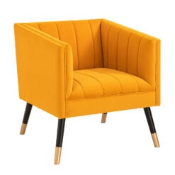 Art Deco Mustard Yellow Accent Armchair With Gold And Black Metal Legs