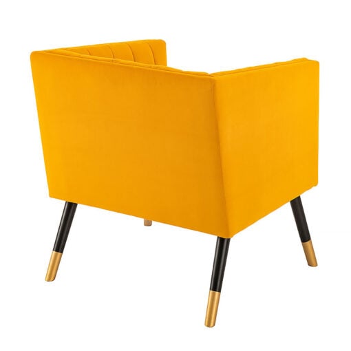 Art Deco Mustard Yellow Accent Armchair With Gold And Black Metal Legs