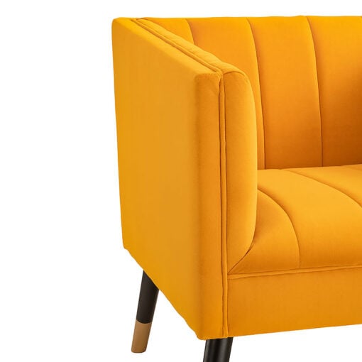 Art Deco Mustard Yellow Accent Armchair With Gold And Black Metal Legs