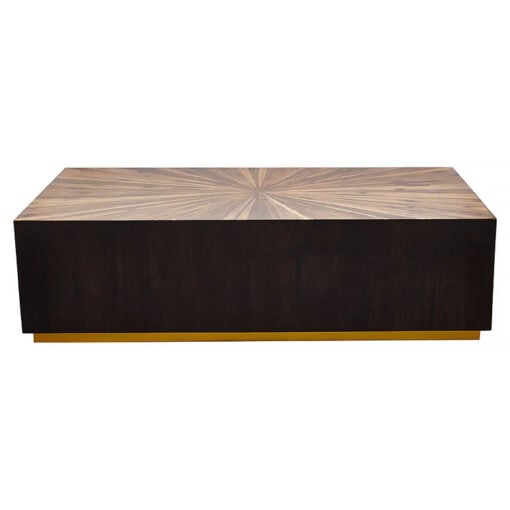 Art Deco Natural And Black Bamboo And Gold Metal Large Coffee Table