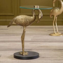 Art Deco Pelican Bird Gold Metal Animal Side Table With Glass Top