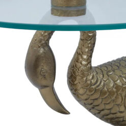 Art Deco Pelican Bird Gold Metal Animal Side Table With Glass Top