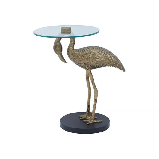 Art Deco Pelican Bird Gold Metal Animal Side Table With Glass Top