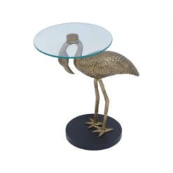 Art Deco Pelican Bird Gold Metal Animal Side Table With Glass Top