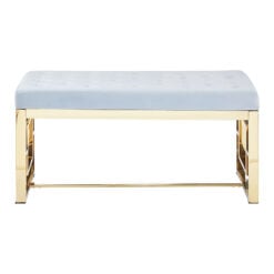 Art Deco Powder Grey Velvet And Gold Metal Vanity Bedroom Bench