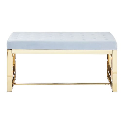 Art Deco Powder Grey Velvet And Gold Metal Vanity Bedroom Bench