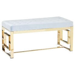 Art Deco Powder Grey Velvet And Gold Metal Vanity Bedroom Bench