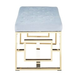 Art Deco Powder Grey Velvet And Gold Metal Vanity Bedroom Bench