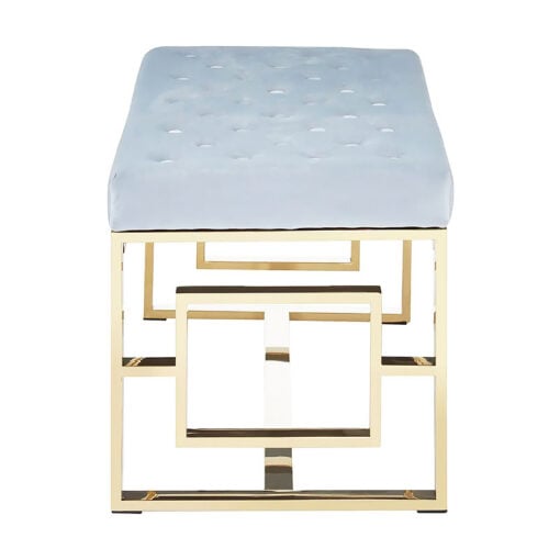 Art Deco Powder Grey Velvet And Gold Metal Vanity Bedroom Bench