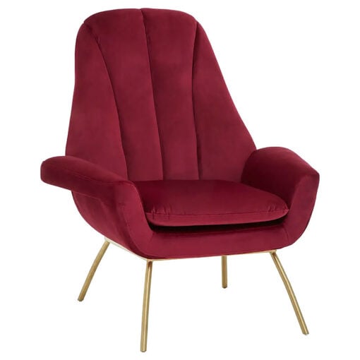 Art Deco Red Velvet And Gold Metal Accent Chair Armchair