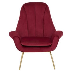 Art Deco Red Velvet And Gold Metal Accent Chair Armchair