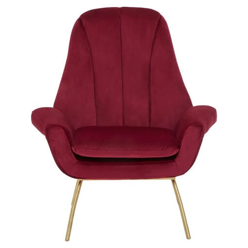 Art Deco Red Velvet And Gold Metal Accent Chair Armchair