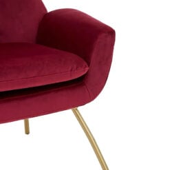 Art Deco Red Velvet And Gold Metal Accent Chair Armchair