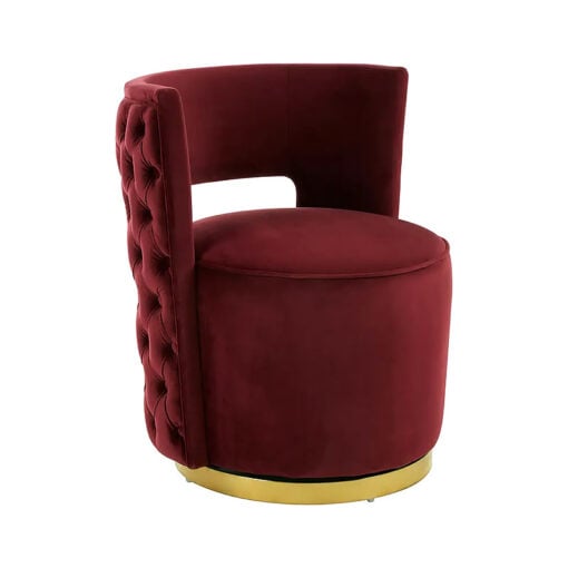 Art Deco Red Velvet And Gold Metal Accent Chair Armchair Cocktail Chair