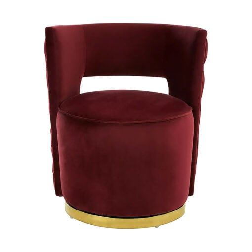 Art Deco Red Velvet And Gold Metal Accent Chair Armchair Cocktail Chair