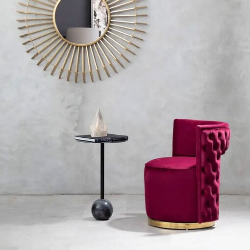 Art Deco Red Velvet And Gold Metal Accent Chair Armchair Cocktail Chair