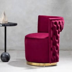 Art Deco Red Velvet And Gold Metal Accent Chair Armchair Cocktail Chair