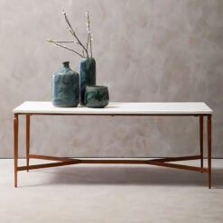 Art Deco Rose Gold Metal And White Marble Large Coffee Table 120cm