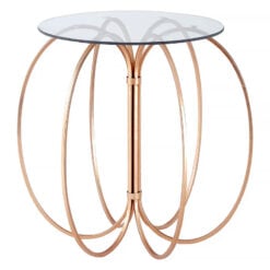 Art Deco Round Clear Glass And Rose Gold Metal End Side Table