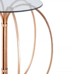 Art Deco Round Clear Glass And Rose Gold Metal End Side Table