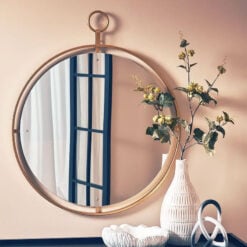 Art Deco Round Gold Metal Large Wall Mirror 70cm With Ring