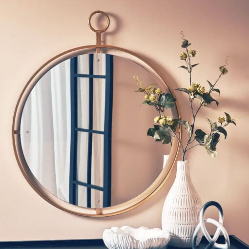 Art Deco Round Gold Metal Large Wall Mirror 70cm With Ring