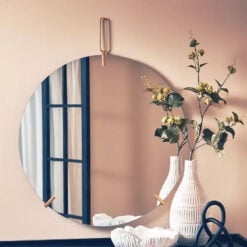 Art Deco Round Gold Metal Wall Mirror 70cm With Hanging Loop