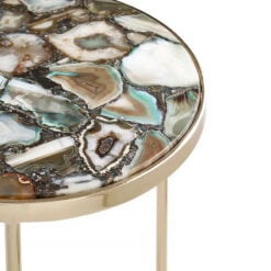 Art Deco Round Green Agate Stone And Gold Metal Side Table End Table