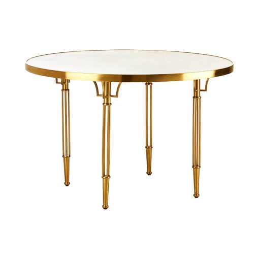 Art Deco Round White Concrete Effect Wood And Gold Metal Dining Table