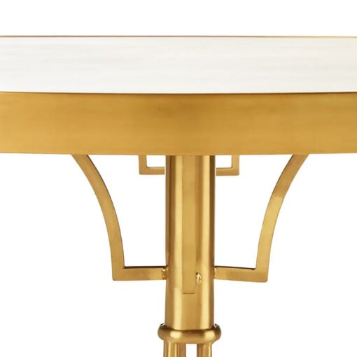 Art Deco Round White Concrete Effect Wood And Gold Metal Dining Table