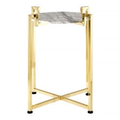 Art Deco Round White Marble And Gold Metal End Side Table