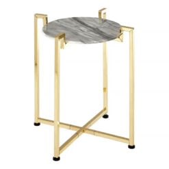 Art Deco Round White Marble And Gold Metal End Side Table