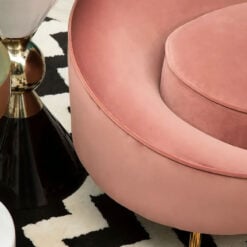 Art Deco Salmon Pink Velvet And Gold Metal 4 Seater Crescent Sofa