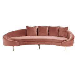 Art Deco Salmon Pink Velvet And Gold Metal 4 Seater Crescent Sofa