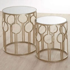 Art Deco Set Of 2 Nesting Gold Metal And Mirrored Glass Side Tables