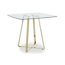 Art Deco Square Gold Metal 4 Seater Dining Table With Clear Glass Top