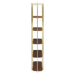 Art Deco Walnut Wood And Gold Metal 5 Tier Shelving Unit Bookcase