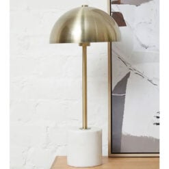 Art Deco White Marble And Gold Brass Metal Dome Shade Table Lamp 56cm