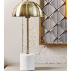 Art Deco White Marble And Gold Brass Metal Dome Shade Table Lamp 56cm