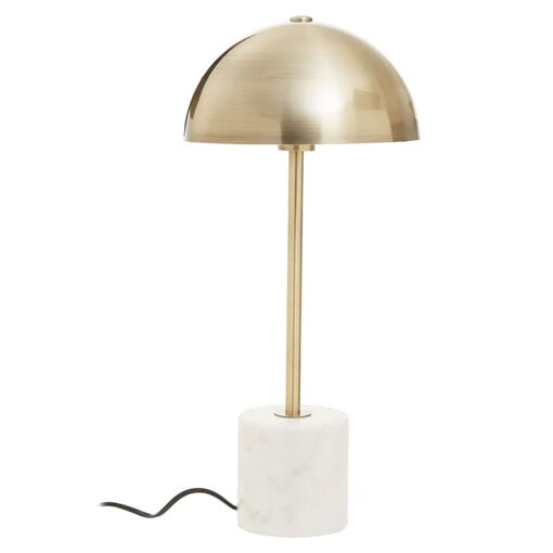 Art Deco White Marble And Gold Brass Metal Dome Shade Table Lamp 56cm