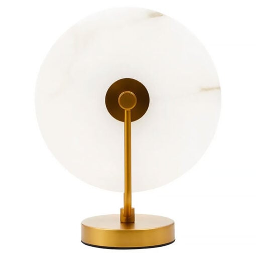 Art Deco White Marble And Gold Metal Wheel Table Lamp 32cm