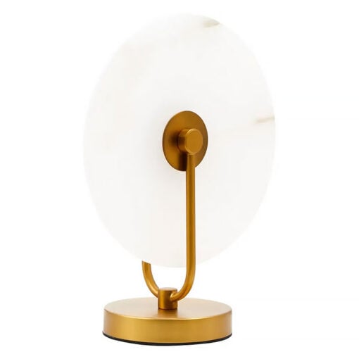 Art Deco White Marble And Gold Metal Wheel Table Lamp 32cm