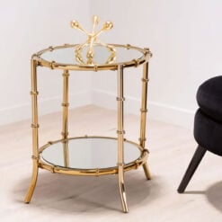 Bamboo Design 2 Tier Gold Metal And Mirrored Glass Round Side Table