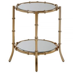 Bamboo Design 2 Tier Gold Metal And Mirrored Glass Round Side Table