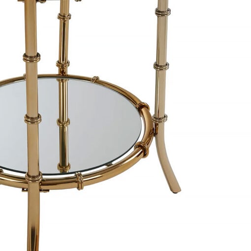 Bamboo Design 2 Tier Gold Metal And Mirrored Glass Round Side Table