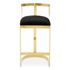 Bea Art Deco Black Velvet And Gold Metal Bar Stool With Backrest