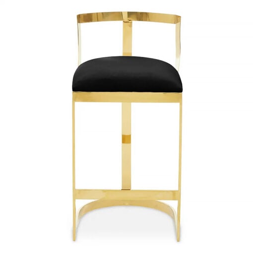 Bea Art Deco Black Velvet And Gold Metal Bar Stool With Backrest