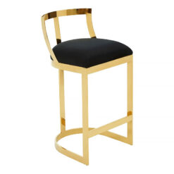 Bea Art Deco Black Velvet And Gold Metal Bar Stool With Backrest